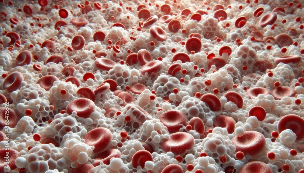 Detailed Microscopic View of Red Blood Cells and White Blood Cells ...
