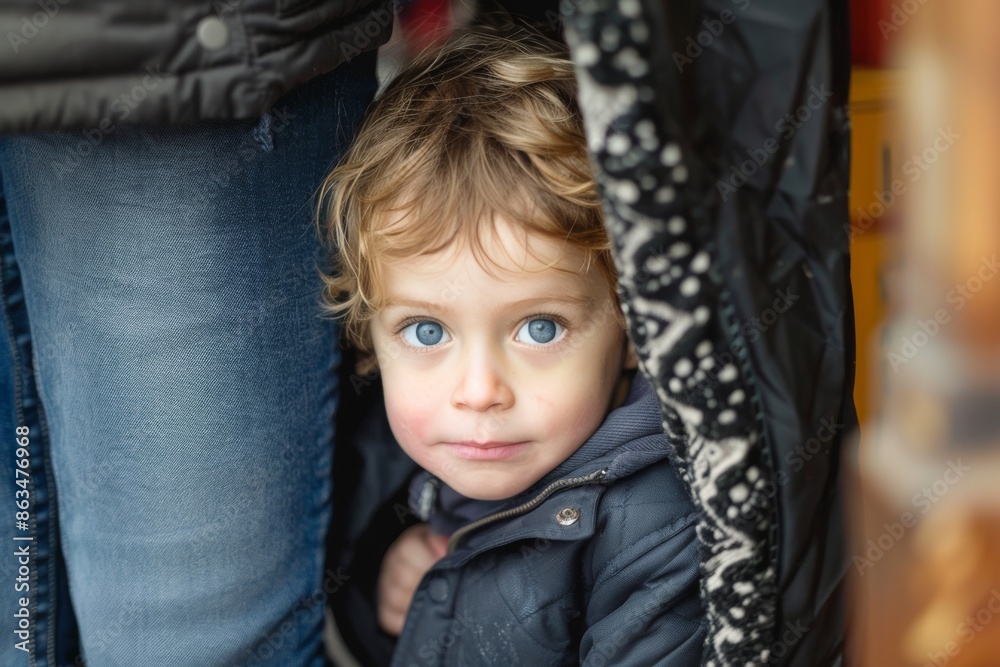 Little Boy Peeking From Behind a Blanket Little Boy Peeking From Behind a Blanket