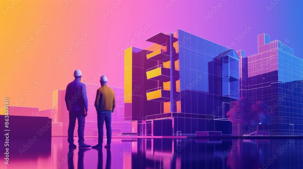 Two Architects Admiring a Modern Building Design Two Architects Admiring a Modern Building Design
