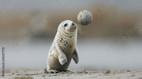 Cute baby seal cartoon on white background. 