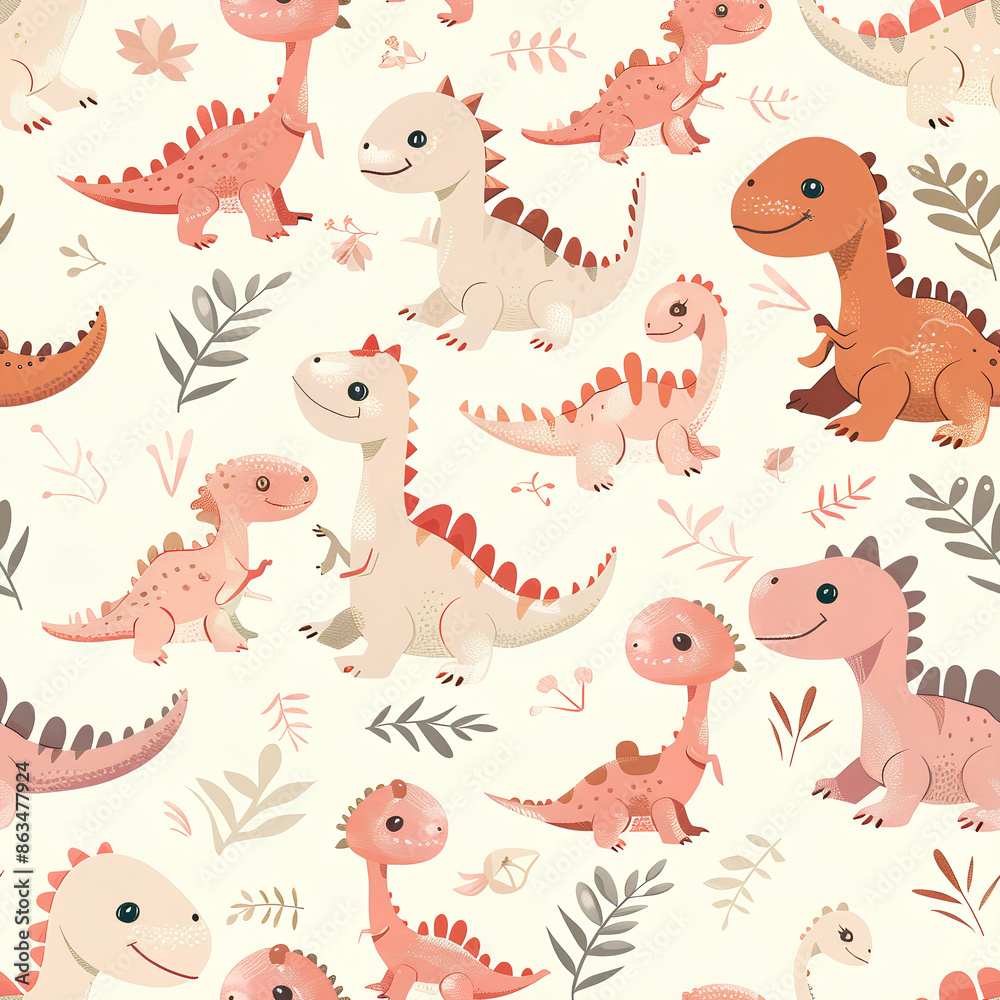 Adorable Baby Dinosaur Pattern with Floral Elements Adorable Baby Dinosaur Pattern with Floral Elements