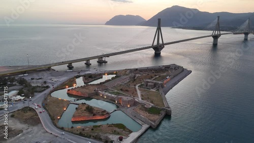 Aerial view of the Charilaos Trikoupis bridge Rio-Antirio in Greece photo
