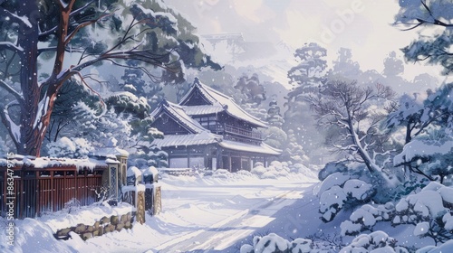 Winter scenery at Ogaki Castle photo