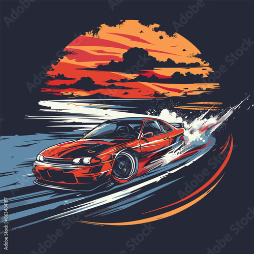 Illustration rally race car sports background