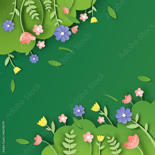 Spring Background. Flower background. Spring season. paper cut and craft style. vector,illustration.