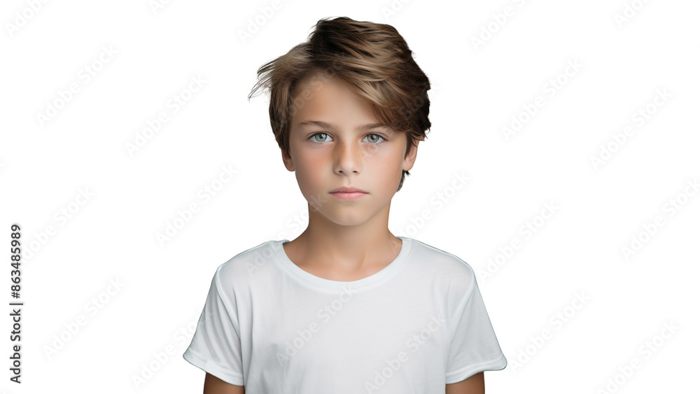 Portrait of a handsome boy wearing white t-shirt, concept of style and fashion studio shot, isolated on transparent background Portrait of a handsome boy wearing white t-shirt, concept of style and fashion studio shot, isolated on transparent background