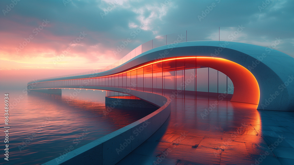 Obraz premium Future concept design of bridge over river