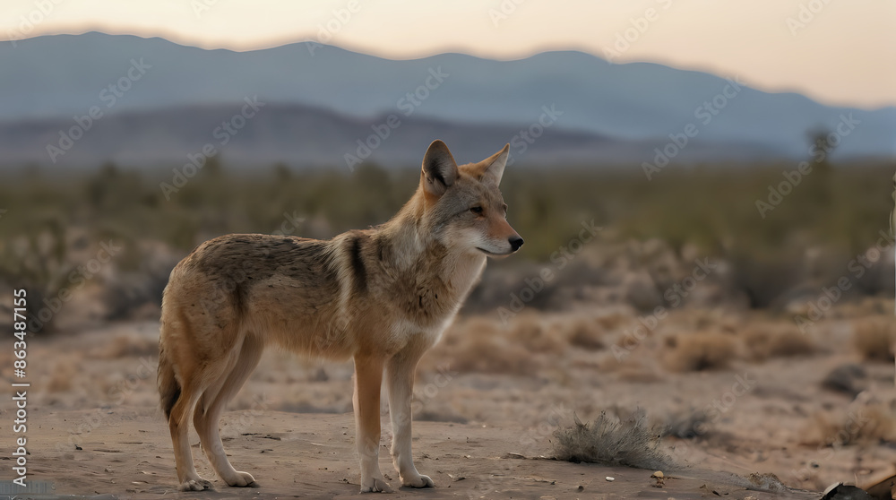 Fototapeta premium a standing in the desert with mountains in the background