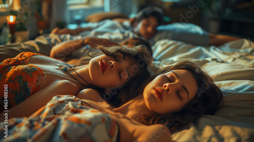 Group of people sleeping together after a party.