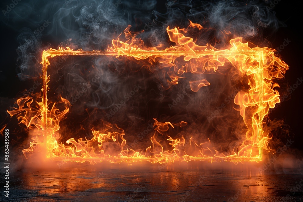 Flaming Rectangle Frame on Black Background Flaming Rectangle Frame on Black Background