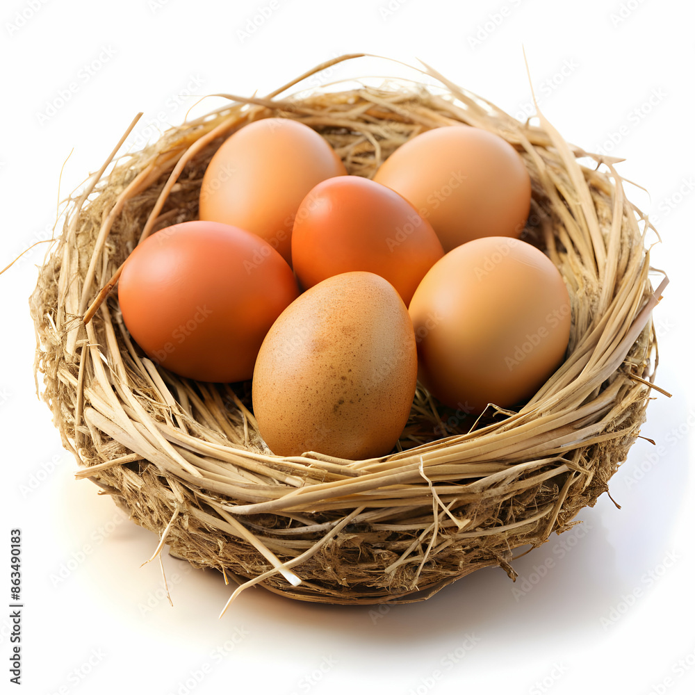 Eggs in nest on white background Eggs in nest on white background