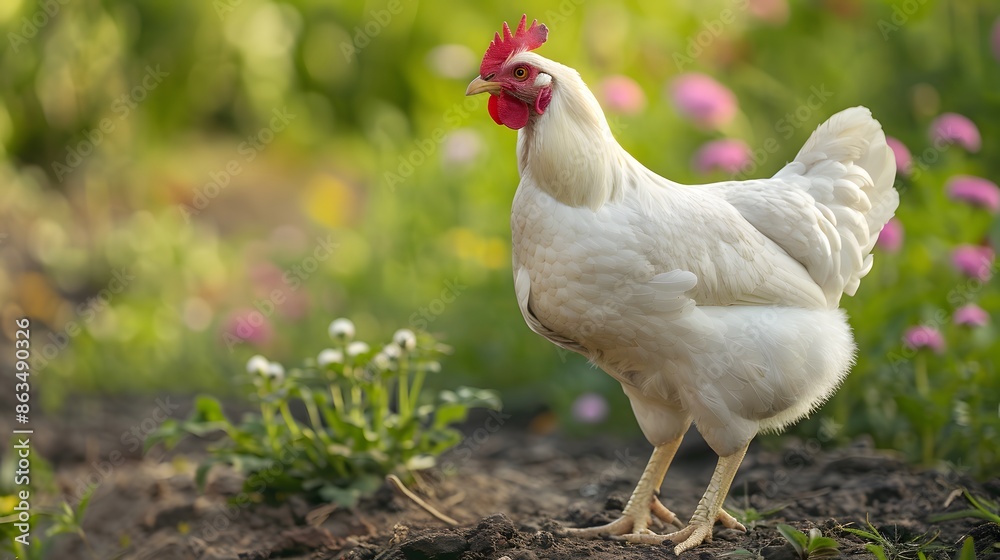 Fototapeta premium White chicken cartoon illustration isolated image animal character.