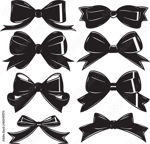 A Set of Silhouette Ribbon vector illustration. Black and White Ribbon collection.