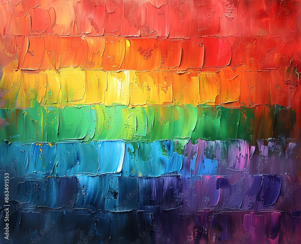 Fototapeta premium A painting of a rainbow with a lot of brush strokes