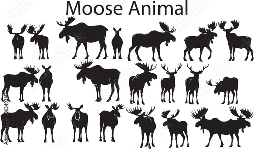 A Lot of Different Type of Moose Animal Silhouette vector illustration.