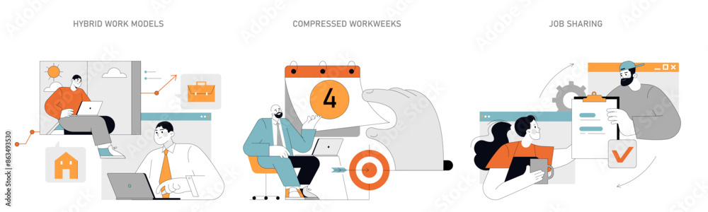 Hybrid Work Models concept Vector illustration Hybrid Work Models concept Vector illustration