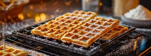 Freshly Baked Waffles With Powdered Sugar and Star Anise © olegganko
