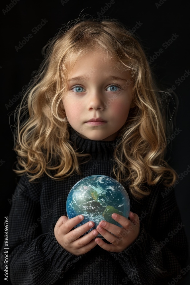 Girl Holding a Crystal Earth (world). Girl Holding a Crystal Earth (world).