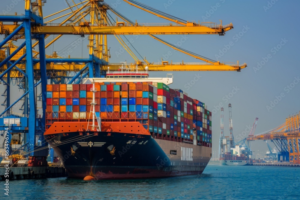 Fototapeta premium modern cargo ship docked