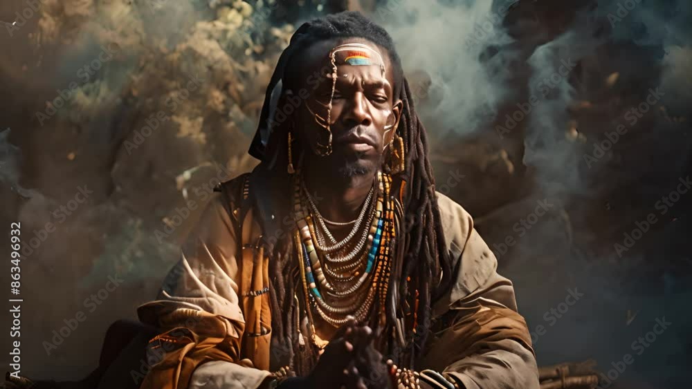 Spiritual Shaman in Traditional Attire with Smoke with Ai generated.
Spiritual Shaman in Traditional Attire with Smoke with Ai generated.