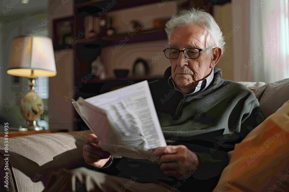 Checking The Mail. Old 60s elderly Caucasian man checking postal letters at home Checking The Mail. Old 60s elderly Caucasian man checking postal letters at home