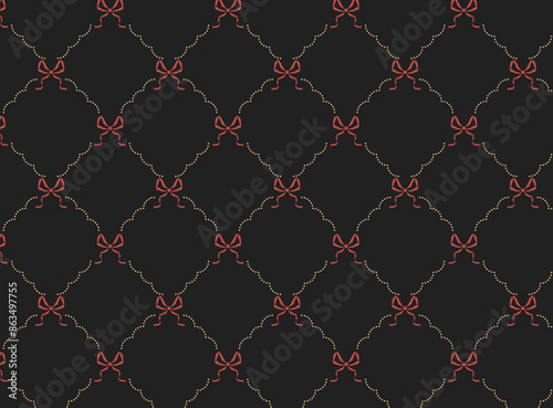 レトロなリボン柄の背景パターンイラスト