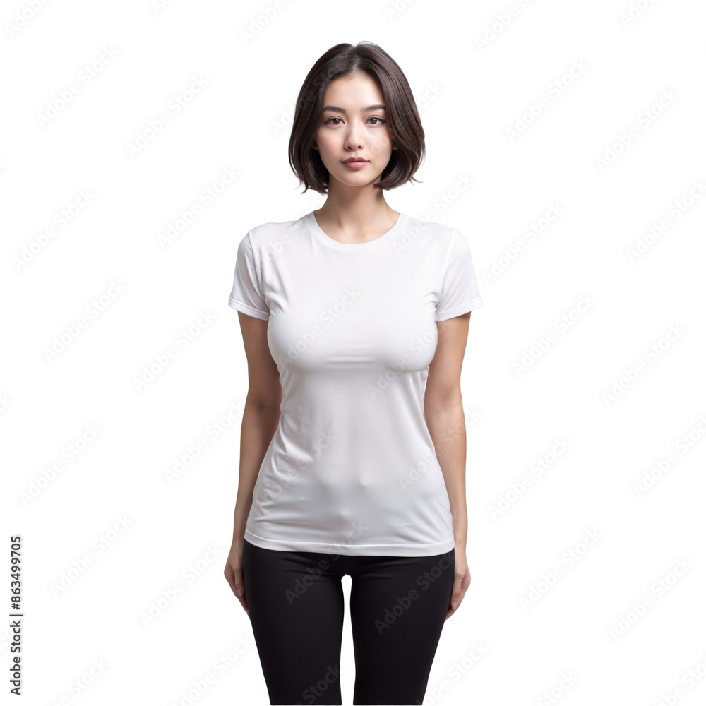 Beautiful woman wearing blank white t shirt isolated on transparent background Beautiful woman wearing blank white t shirt isolated on transparent background