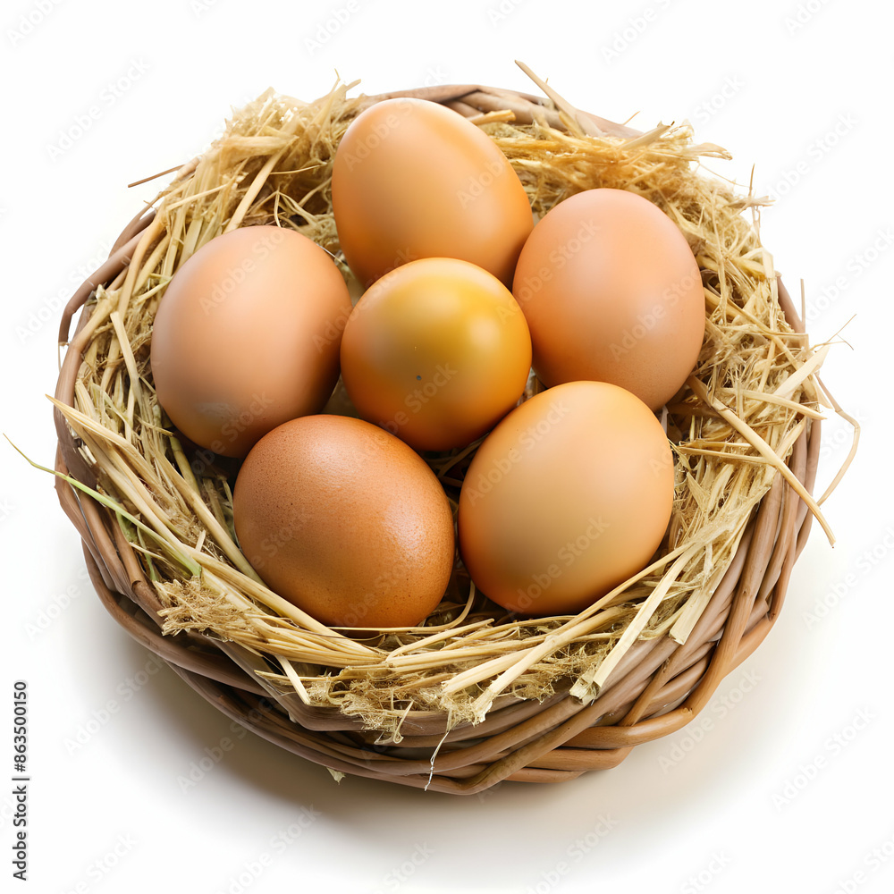Eggs in nest on white background
