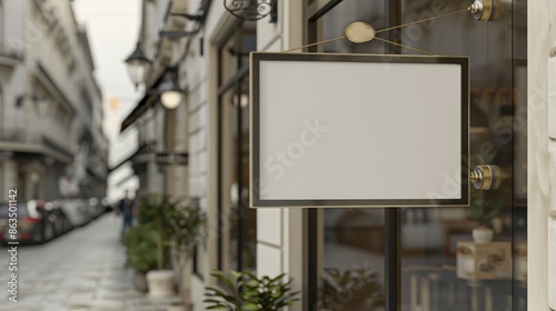 coffee shop street signboard mock up for logo design, brand presentation, aesthetic muted neutral colors, on the wall outdoor