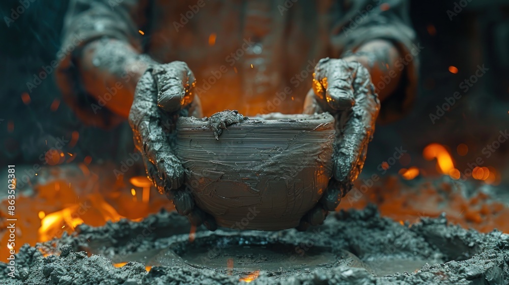 Clay Creation: Hands Molding Pottery Over Fire Clay Creation: Hands Molding Pottery Over Fire