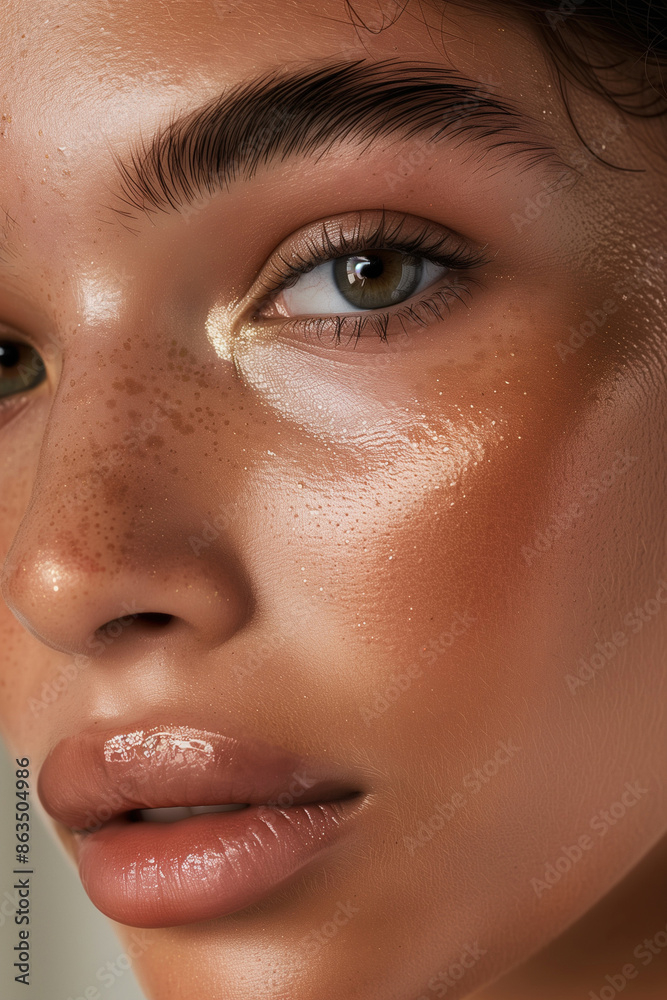 Detailed Close-Up of a Young Woman in Her 20s with Glowing, Healthy Skin, Without Makeup Detailed Close-Up of a Young Woman in Her 20s with Glowing, Healthy Skin, Without Makeup