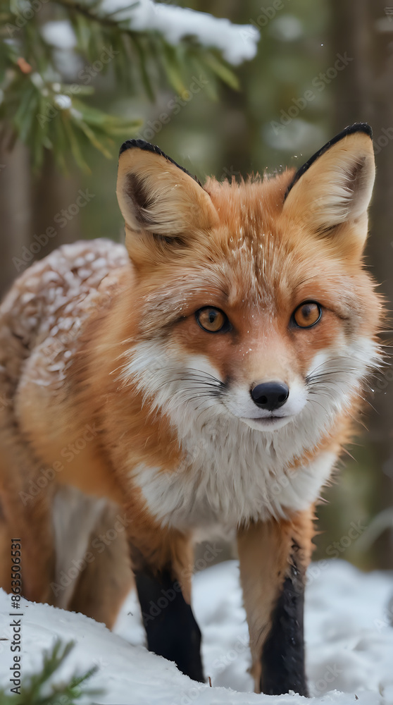 Fototapeta premium a fox that is walking in the snow