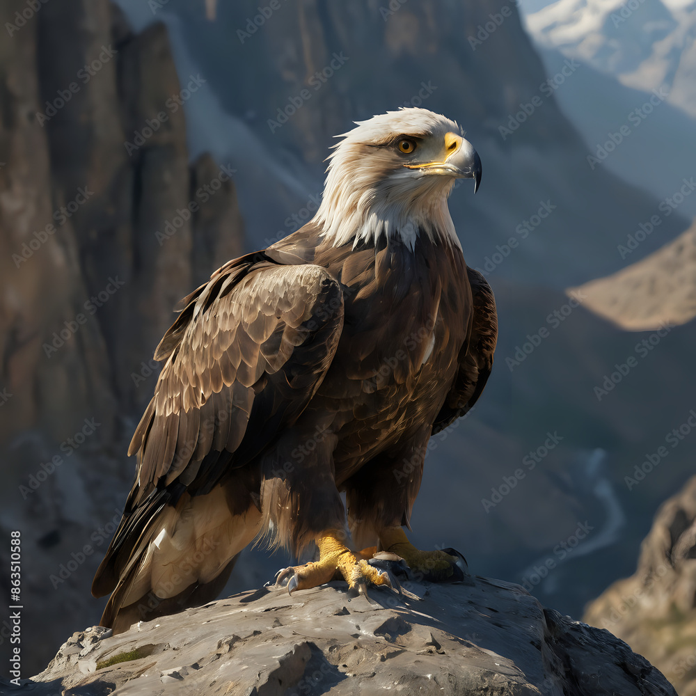 a sitting on a rock with mountains in the background
