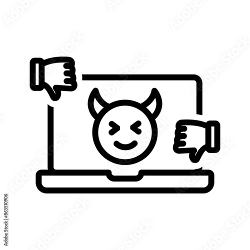 Vector black line icon for Social trolling