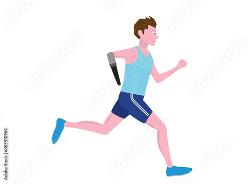 義手を使って走っている障がい者のランナーのイラストです。