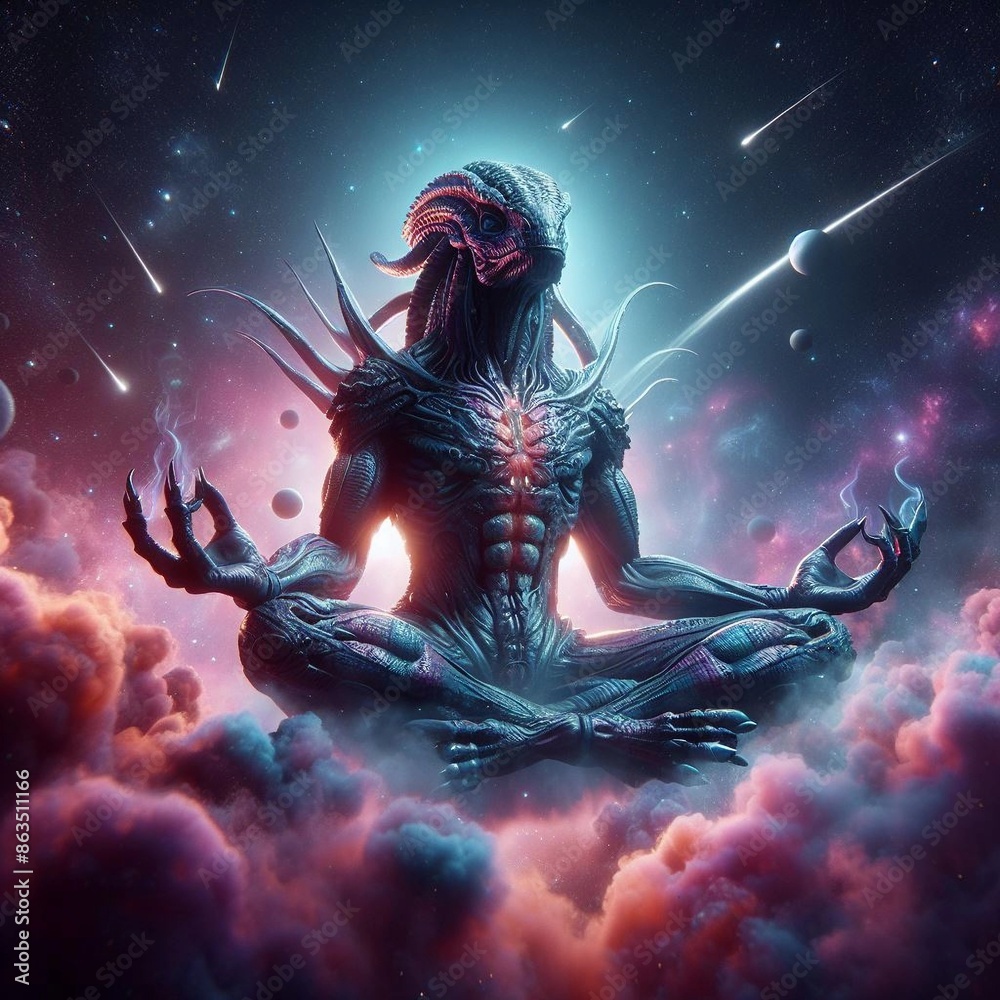 Reptilian Alien Meditating in a lotus pose Reptilian Alien Meditating in a lotus pose