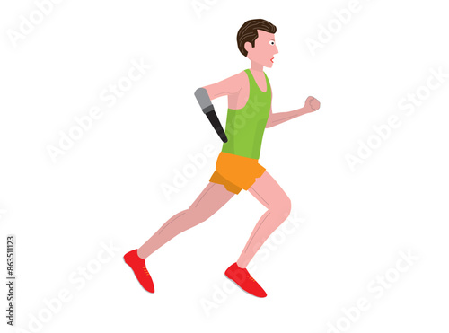 義手を使って走っている障がい者のランナーのイラストです。