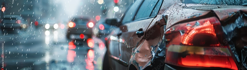 Obraz premium Car with rear - end damage from a traffic accident