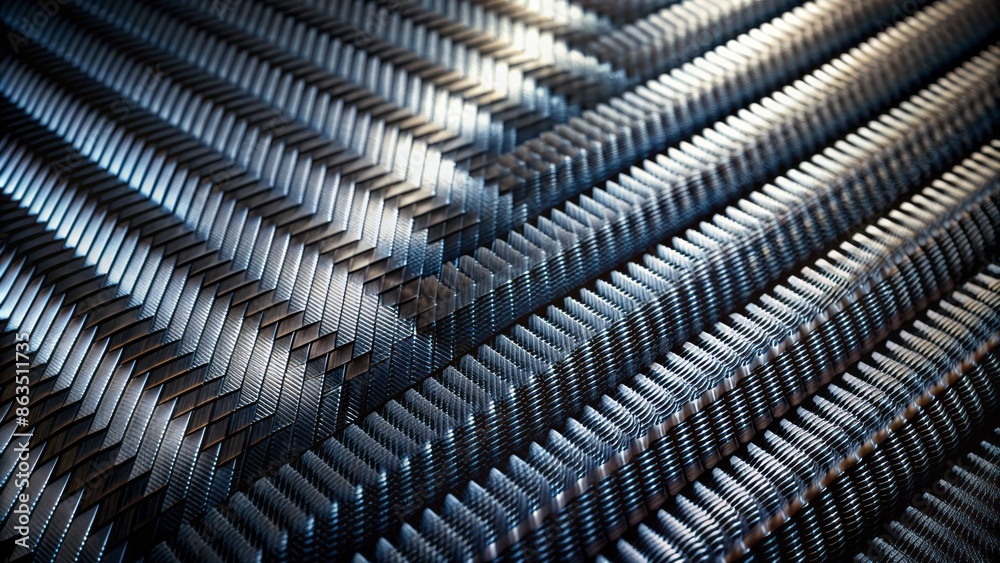 Fototapeta premium Dramatic high-contrast carbon fiber texture serving as an abstract technological backdrop with intricate woven pattern and metallic sheen.