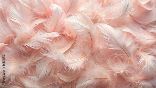 Fototapeta Naklejka Na Ścianę i Meble -  Delicate pale pink swan feathers with soft, fluffy texture creating a serene, calming background evoking feelings of warmth and gentle elegance.
