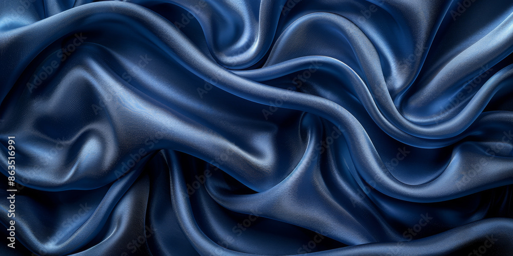 Fototapeta premium navy blue elegant abstract background silk satin fabric nice folds beautiful dark blue background wavy lines copy space 