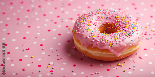 Freshly baked Donut with colorful sprinkles isolated on white background - Generative Ai