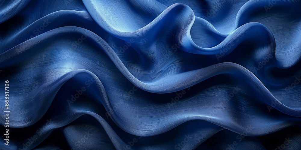Fototapeta premium navy blue elegant abstract background silk satin fabric nice folds beautiful dark blue background wavy lines copy space 