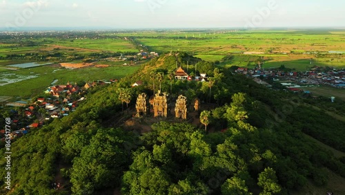 Temple on the top of the mountain with sunset view, Front view