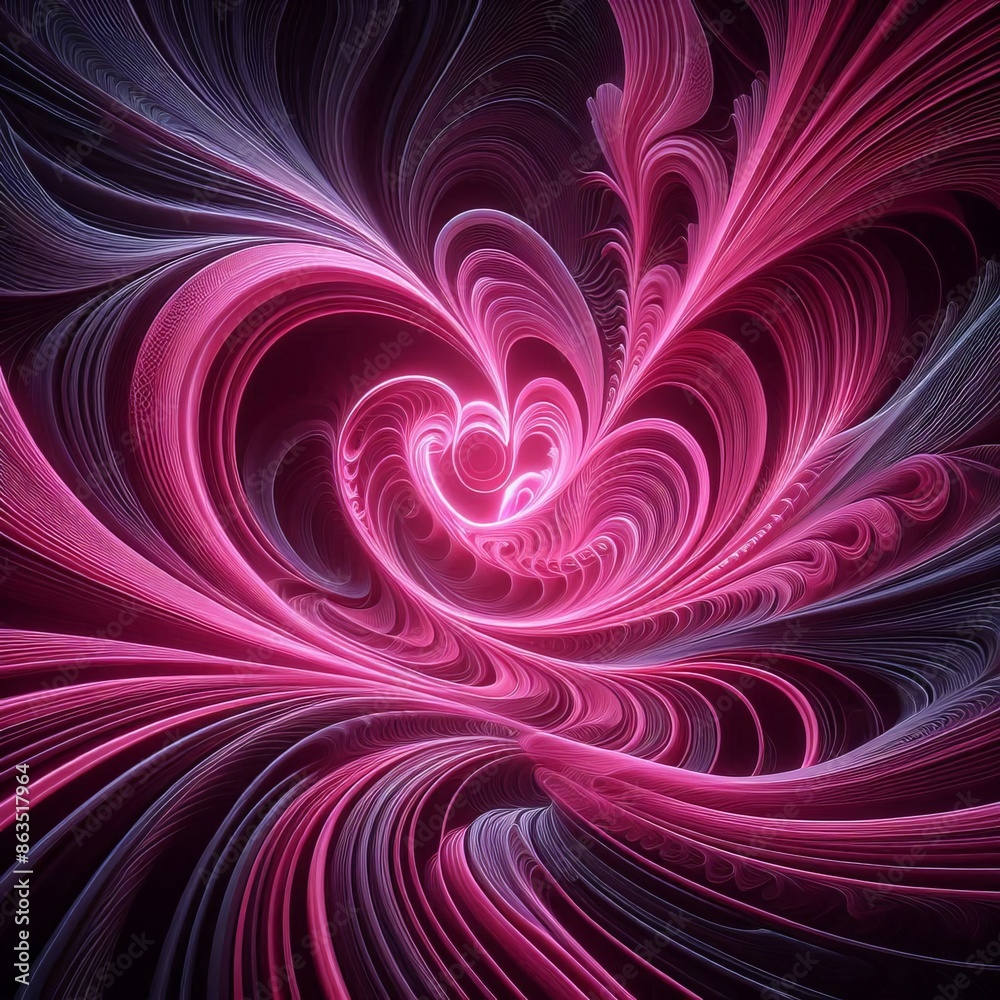 Obraz premium Swirling pink lines and floral curves form a seamless abstract pattern with a subtle heart shape