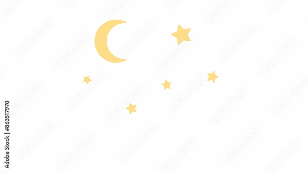 Crescent moon with twinkling stars 2D object animation. Moonlight starry sky flat color cartoon 4K video, alpha channel. Dreamy night lunar with glowing stars animated item on white background