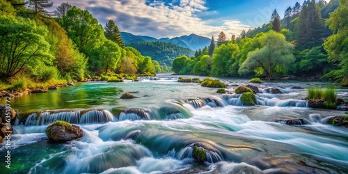 Gorgeous view of water flowing smoothly in a river, river, water flow, nature, serene, peaceful, landscape, tranquil