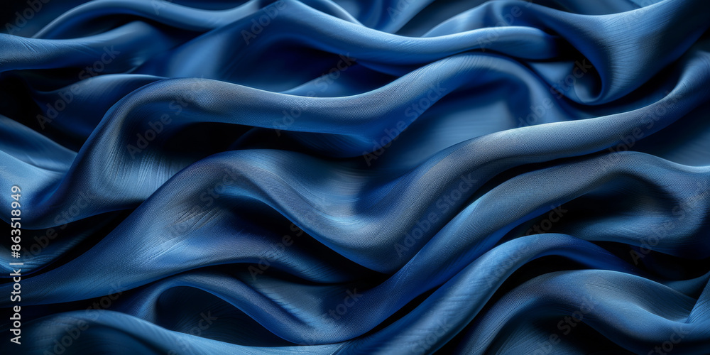 Obraz premium navy blue elegant abstract background silk satin fabric nice folds beautiful dark blue background wavy lines copy space 