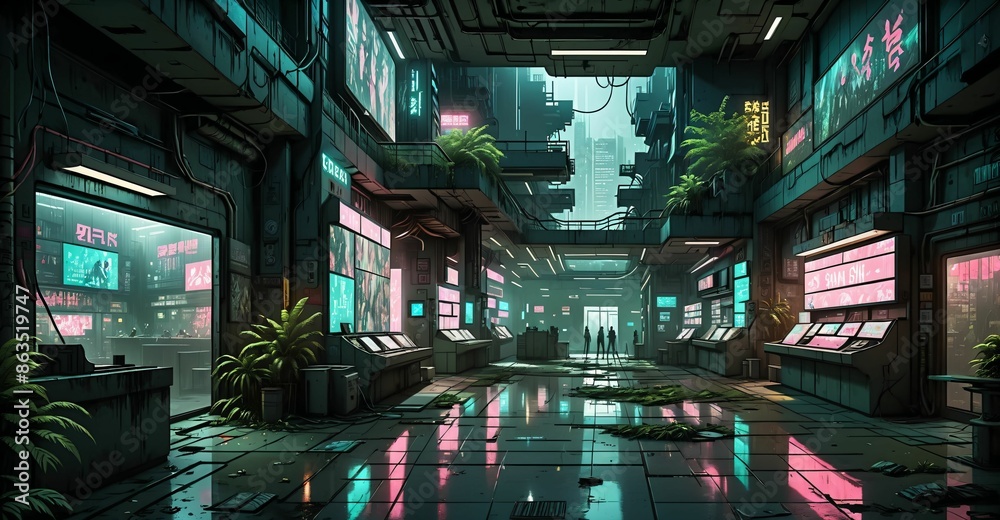 cyberpunk futuristic dystopian city street strip with shops, stores, and markets in urban downtown plaza. sci-fi civilization narrow market district. cyberpunk futuristic dystopian city street strip with shops, stores, and markets in urban downtown plaza. sci-fi civilization narrow market district.