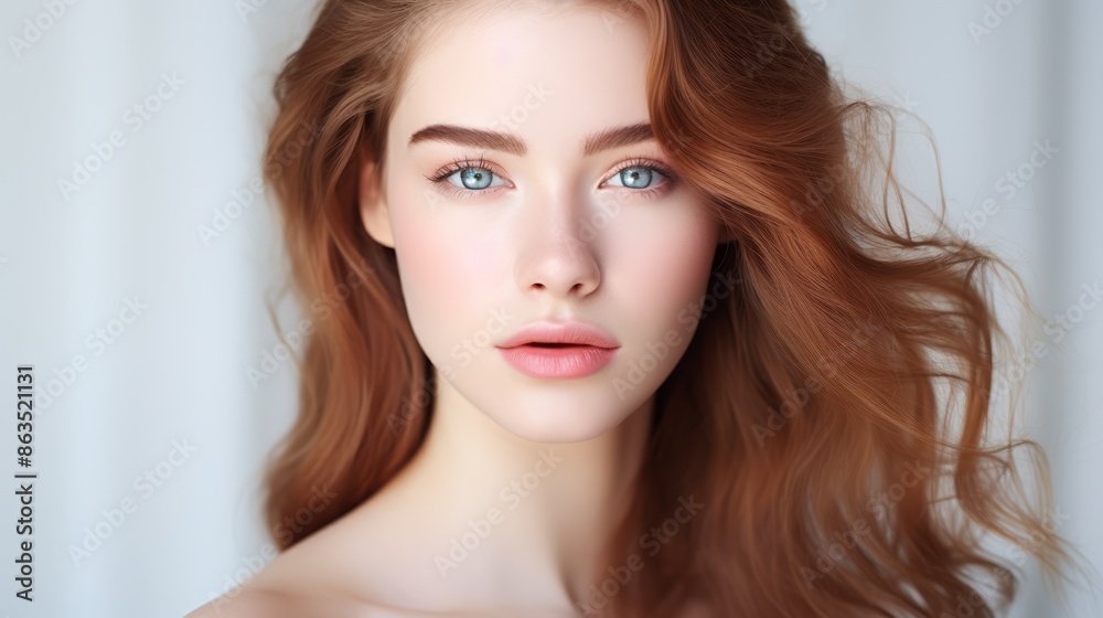 Young woman with radiant skin, soft lighting, close-up, pure white background. Young woman with radiant skin, soft lighting, close-up, pure white background.